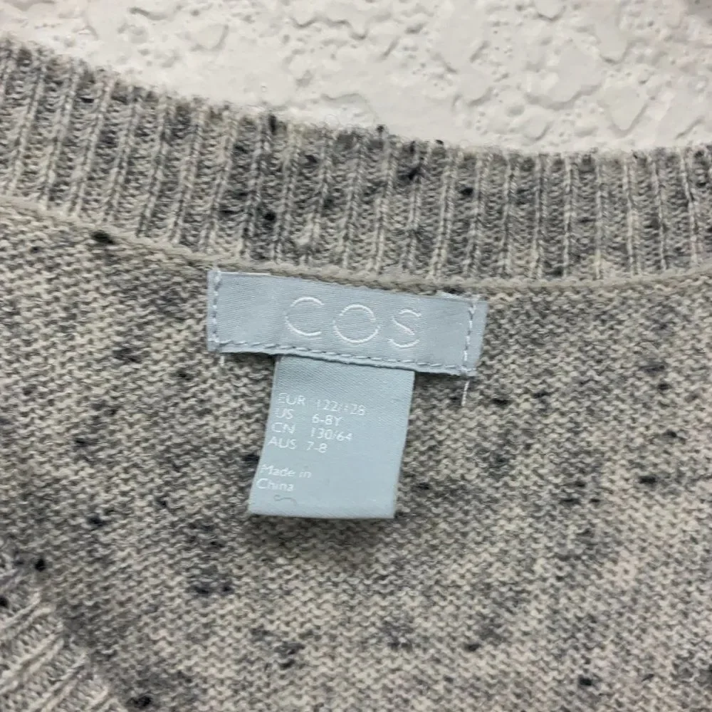 COS Kids Size 6 - 8 y Wool Sweater Gray Back‎ Bow Marled Round Neck